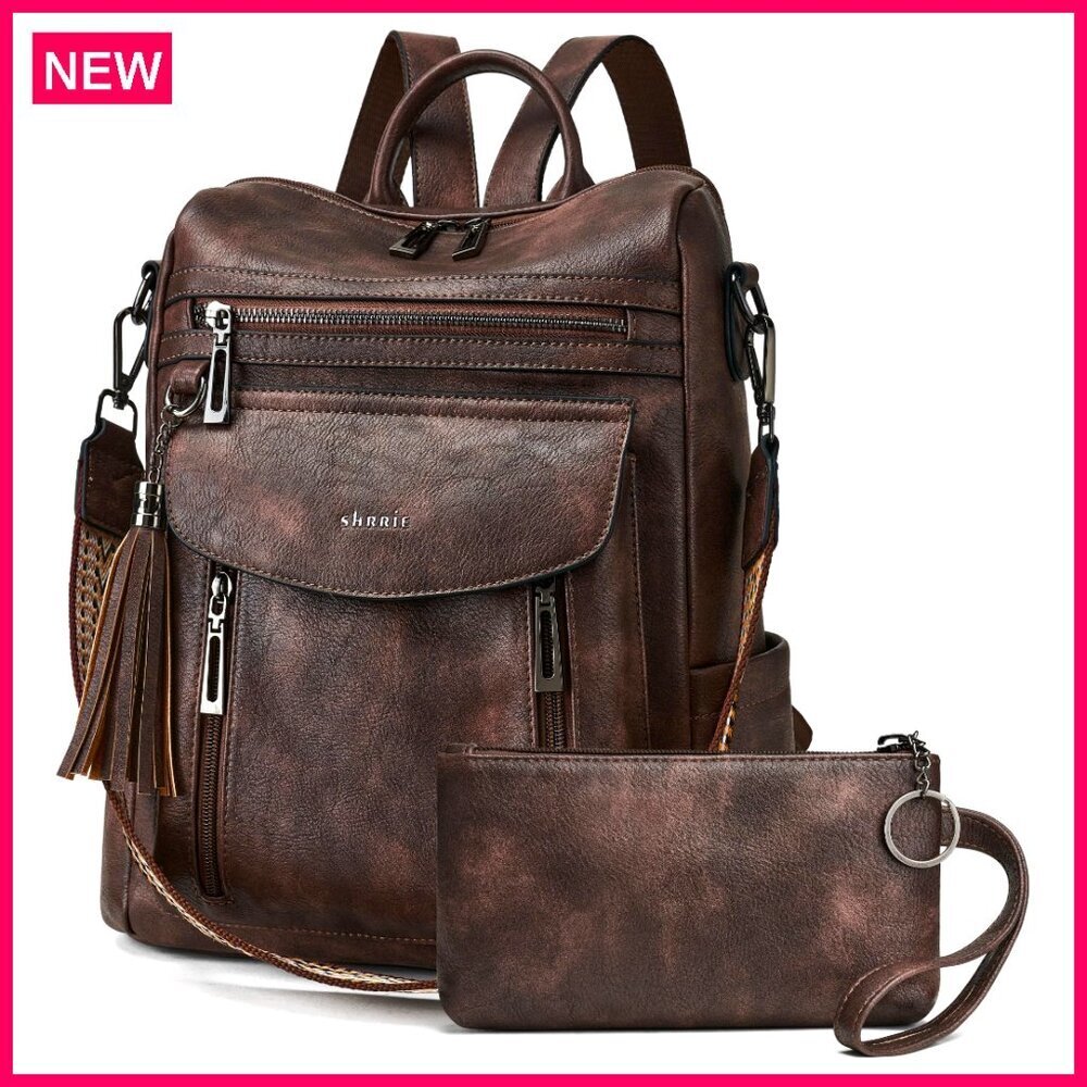 Faux Leather Convertible Backpack Purse, 13L Capacity, 10 Pockets, Travel & Work
